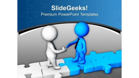 Handshake On Puzzle Path PowerPoint Templates Ppt Backgrounds For Slides 0713