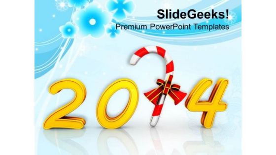 Happy New Year And Candy Cane PowerPoint Template 1113