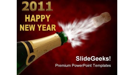 Happy New Year With Champagne Festival PowerPoint Themes And PowerPoint Slides 0711
