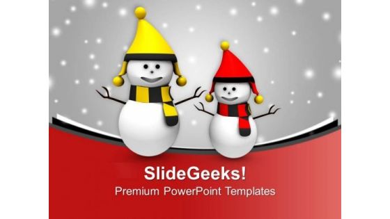 Happy Snowmen On Christmas Background PowerPoint Templates Ppt Backgrounds For Slides 0113