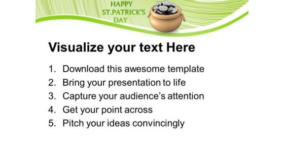 Happy St Patricks Day With Pot Of Coins PowerPoint Templates Ppt Backgrounds For Slides 0313