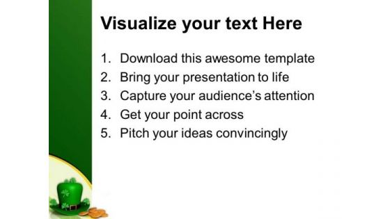 Hat And Shamrocks With Gold Coins Patricks Day PowerPoint Templates Ppt Backgrounds For Slides 0313