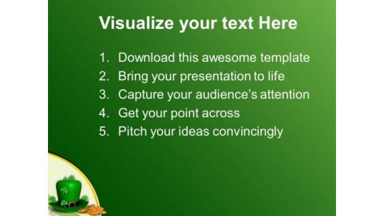 Hat And Shamrocks With Gold Coins Patricks Day PowerPoint Templates Ppt Backgrounds For Slides 0313