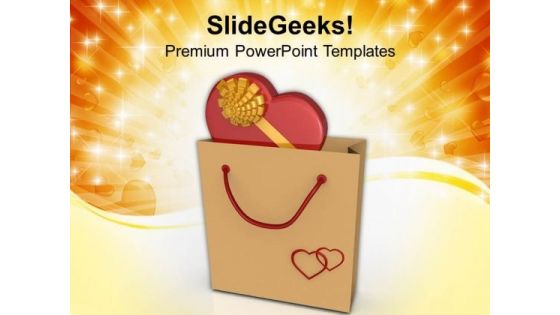 Heart Gift In Shopping Bag Celebration PowerPoint Templates Ppt Backgrounds For Slides 0213