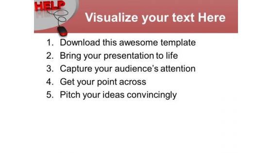 Help With Computer Mouse On Red Backgroud PowerPoint Templates Ppt Backgrounds For Slides 0113