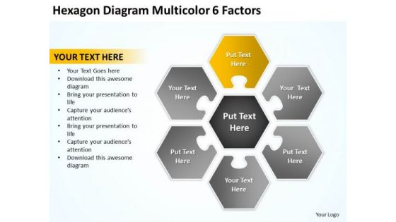 Hexagon Diagram Multicolor 6 Factors Pptbusiness Plans Template PowerPoint Templates