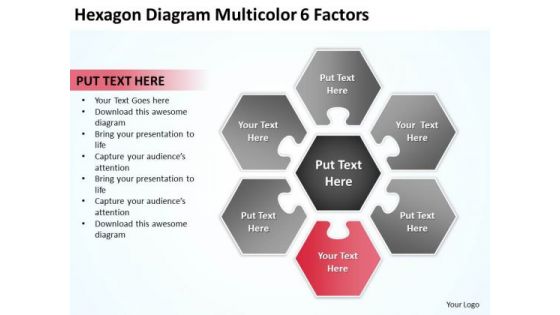Hexagon Diagram Multicolor 6 Factors Write Business Plan Template Free PowerPoint Slides