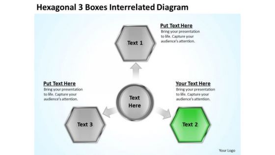 Hexagonal 3 Boxes Interrelated Diagram Ppt Business Plans Free Templates PowerPoint Slides