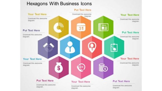 Hexagons With Business Icons PowerPoint Templates