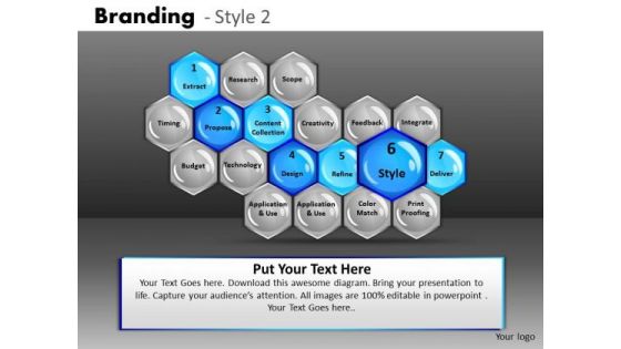 Highlighted Stages Hexagon Process Diagrams PowerPoint Slides
