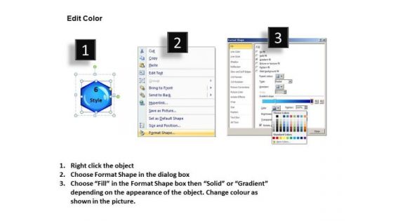 Highlighted Stages Hexagon Process Diagrams PowerPoint Slides