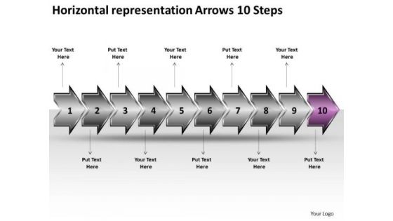 Horizontal Representation Arrows 10 Steps Documentation Flow Chart PowerPoint Templates