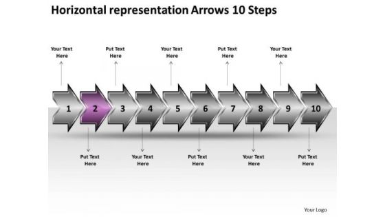 Horizontal Representation Arrows 10 Steps Network Mapping PowerPoint Templates