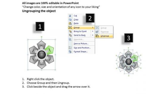 Hub And Spoke Stages 6 Data Flow Diagram Business Plans Template PowerPoint Slides