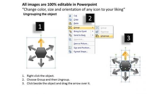 Illustration Of 6 Approach Using Arrows Circular Flow Motion Network PowerPoint Templates