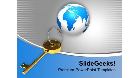Illustration Of Globe With Golden Key PowerPoint Templates Ppt Backgrounds For Slides 0113