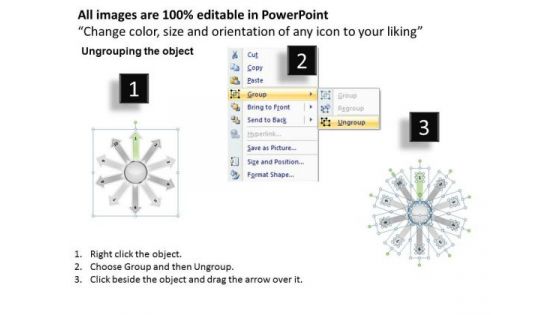 Imitation Of Diverging 10 Stages Development Process Cycle Motion Chart PowerPoint Slides