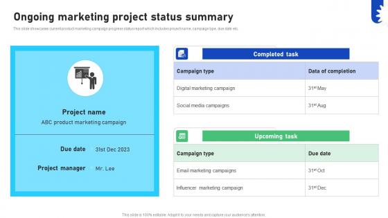 Improving Business Marketing Performance Ongoing Marketing Project Status Summary CRP DK SS V Improving Business Marketing Performance Ongoing Marketing Project Status Summary CRP DK SS V