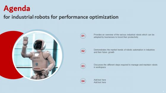 Industrial Robots For Performance Optimization Ppt Powerpoint Presentation Complete Deck With Slides
