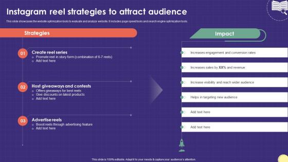 Instagram Reel Strategies To Attract Audience Marketing Plan For Boosting School Strategy SS V