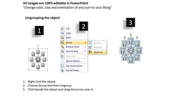 Interrelated 8 Factors Diverging Arrow Diagram Circular Flow Network PowerPoint Slides