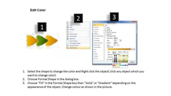 Interrelated Triangular Arrows Bee Line 3 Stages Customer Tech Support PowerPoint Slides