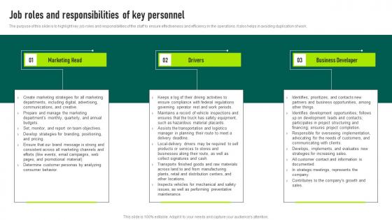 Job Roles And Responsibilities Of Key Personnel Trucking Services Business Plan Guidelines Pdf