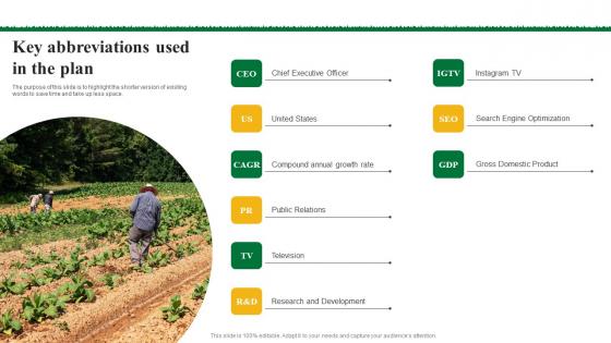 Key Abbreviations Used In The Plan Agriculture Business Plan Go To Market Strategy Infographics Pdf