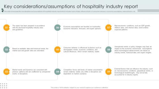 Key Considerations Assumptions Of Hospitality Industry Lodging And Accommodation Industry IR SS V