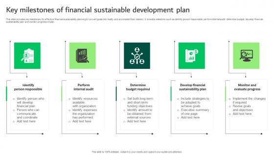 Key Milestones Of Financial Sustainable Development Plan Summary Pdf
