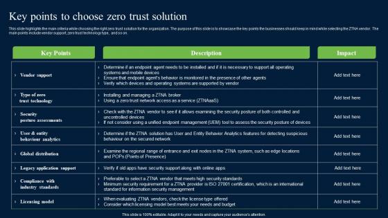 Key Points To Choose Zero Trust Solution Zero Trust Network Security Formats Pdf