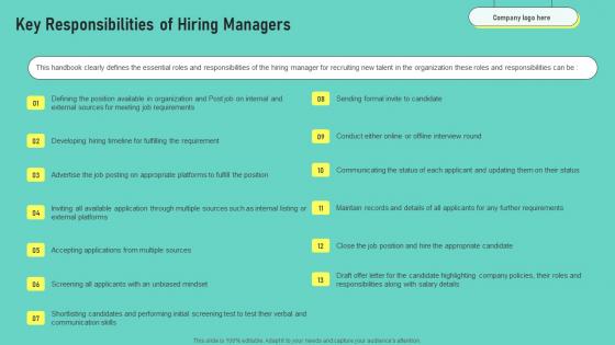 Key Responsibilities Of Hiring Managers Human Resources Hiring Guide Optimal Themes Pdf