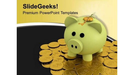 Key With A Piggy Bank And Coins Banking PowerPoint Templates Ppt Backgrounds For Slides 1212