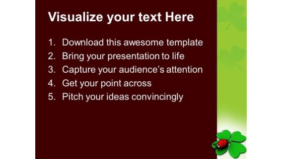 Lady Bug Over A Leaf Green Celebration PowerPoint Templates Ppt Backgrounds For Slides 0313