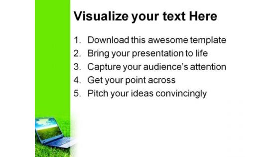Laptop On Grass Computer PowerPoint Templates And PowerPoint Backgrounds 0211