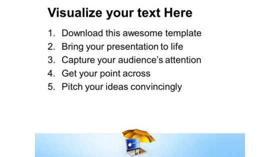 Laptop Under Orange Umbrella PowerPoint Templates Ppt Backgrounds For Slides 0113
