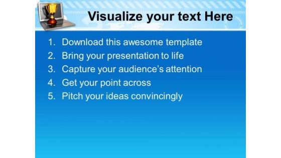 Laptop With Golden Trophy Computer PowerPoint Templates Ppt Backgrounds For Slides 0213