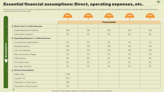 Lawn Care Services Business Plan Essential Financial Assumptions Direct Operating Expenses Etc BP SS V