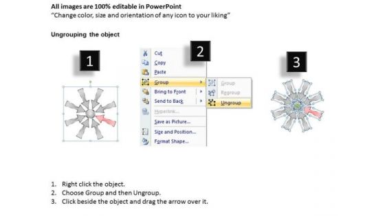 Layout With Converging Arrows Pointing To Center Circular Network PowerPoint Slide