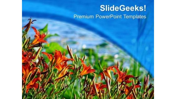 Lily Flowers With Blue Abstract Background PowerPoint Templates Ppt Backgrounds For Slides 0613