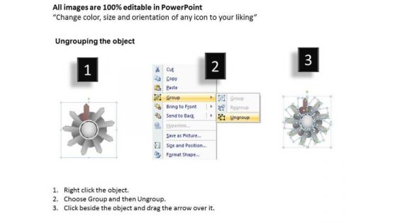 Linear Flow Connecting Diverging 9 Arrows Business Gear Process PowerPoint Templates