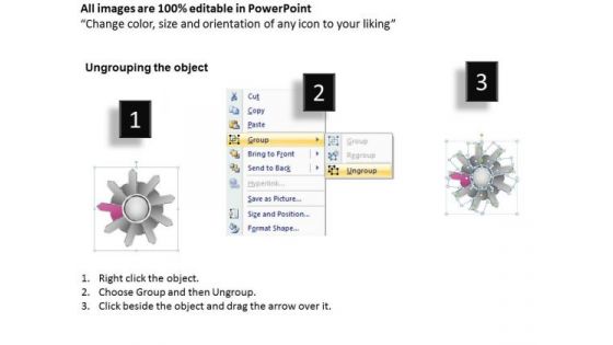 Linear Flow Connecting Diverging 9 Arrows Flow Circular Process Chart PowerPoint Templates