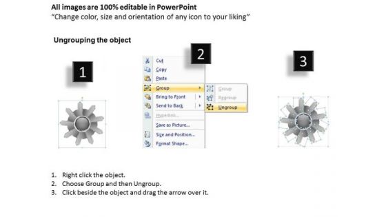 Linear Flow Connecting Diverging 9 Arrows Gear Process PowerPoint Templates
