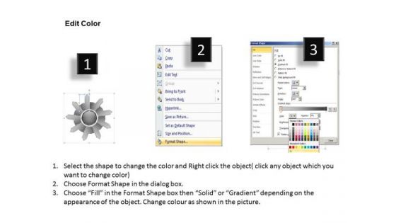 Linear Flow Connecting Diverging 9 Arrows Gear Process PowerPoint Templates