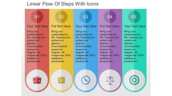 Linear Flow Of Steps With Icons PowerPoint Templates
