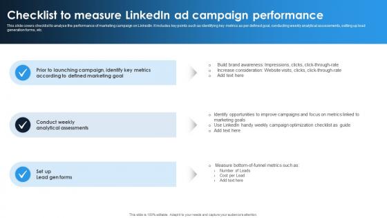 Linkedin Content Strategies Checklist To Measure Linkedin Ad Campaign MKT SS V