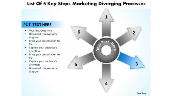 List Of 6 Key Steps Marketing Diverging Processes Radial Diagram PowerPoint Slides List Of 6 Key Steps Marketing Diverging Processes Radial Diagram PowerPoint Slides