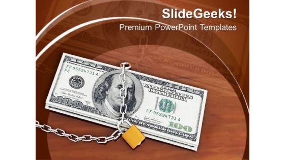 Locked Money On Wooden Table Cash PowerPoint Templates Ppt Backgrounds For Slides 0213