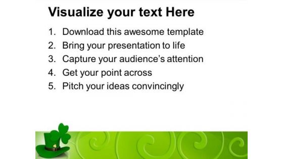 Long Hat And A Clover Leaf Saint Patrick PowerPoint Templates Ppt Backgrounds For Slides 0313