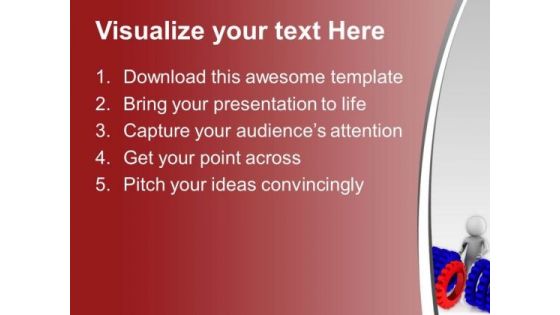 Man Pushing Different Red Gear PowerPoint Templates Ppt Backgrounds For Slides 0713